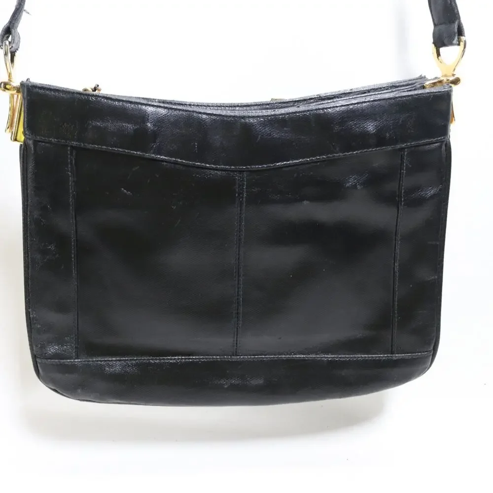 Vtg 60sLou Taylor Crossbody Handbag S Black Leather Purse Mirror ITALY Art Deco